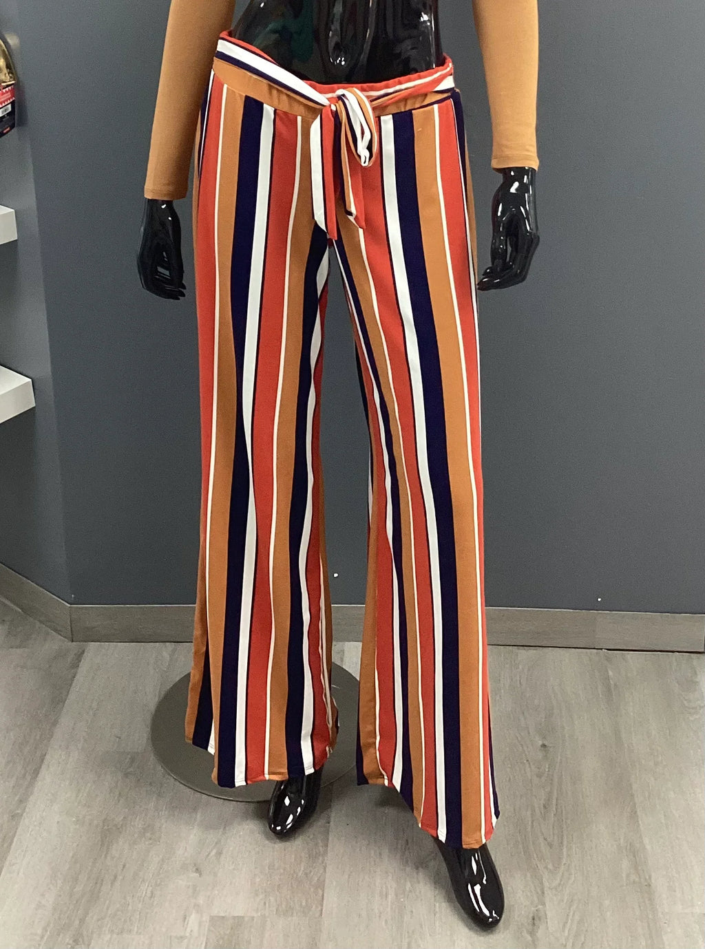 Striped Belted Wide-Legged Pants - Closet Space
