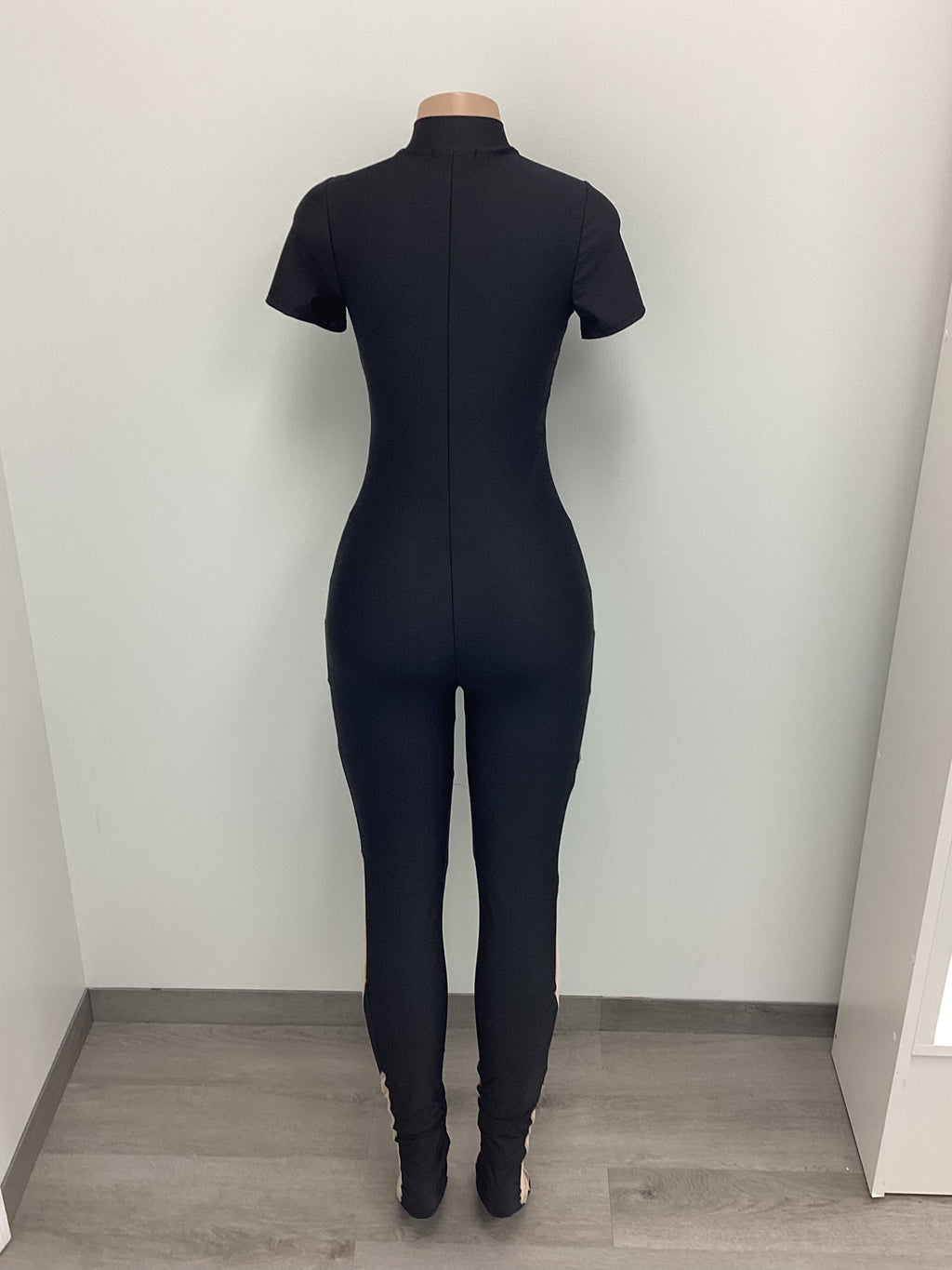 Mesh Color Block Footed Jumpsuit - Closet Space