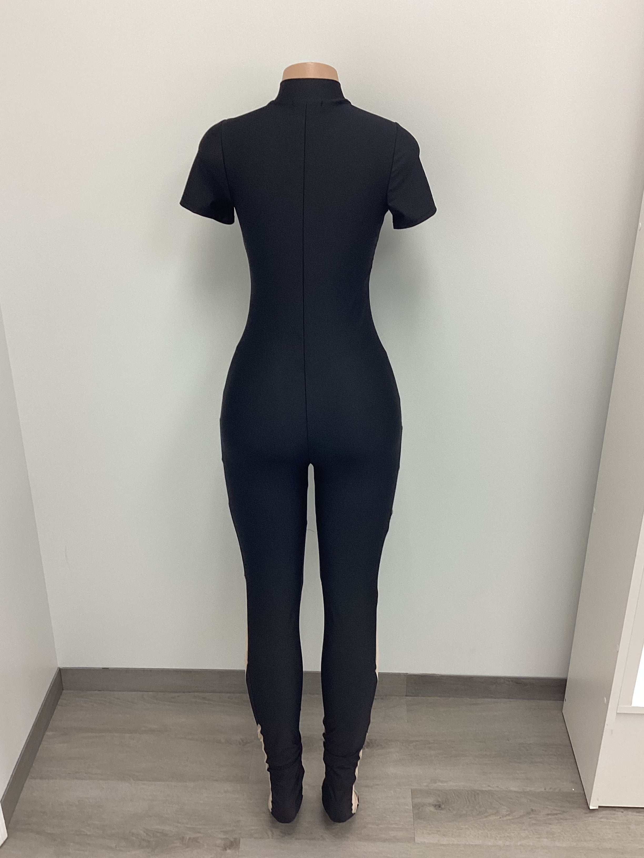 Mesh Color Block Footed Jumpsuit - Closet Space