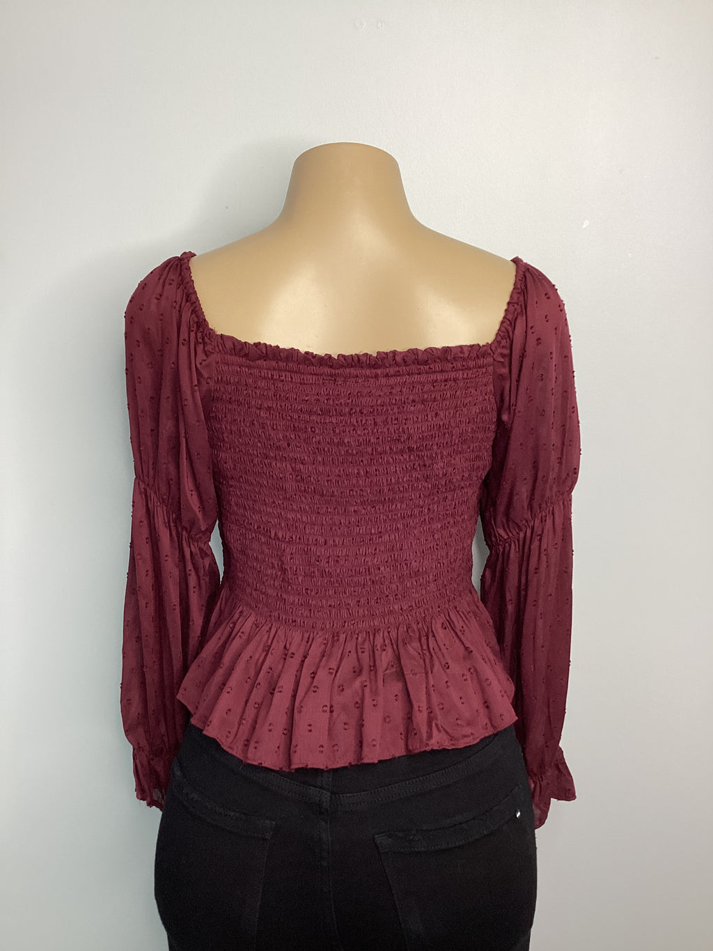 Smocked Bodice Long Sleeve w/ Elastic Elbow Top - Closet Space