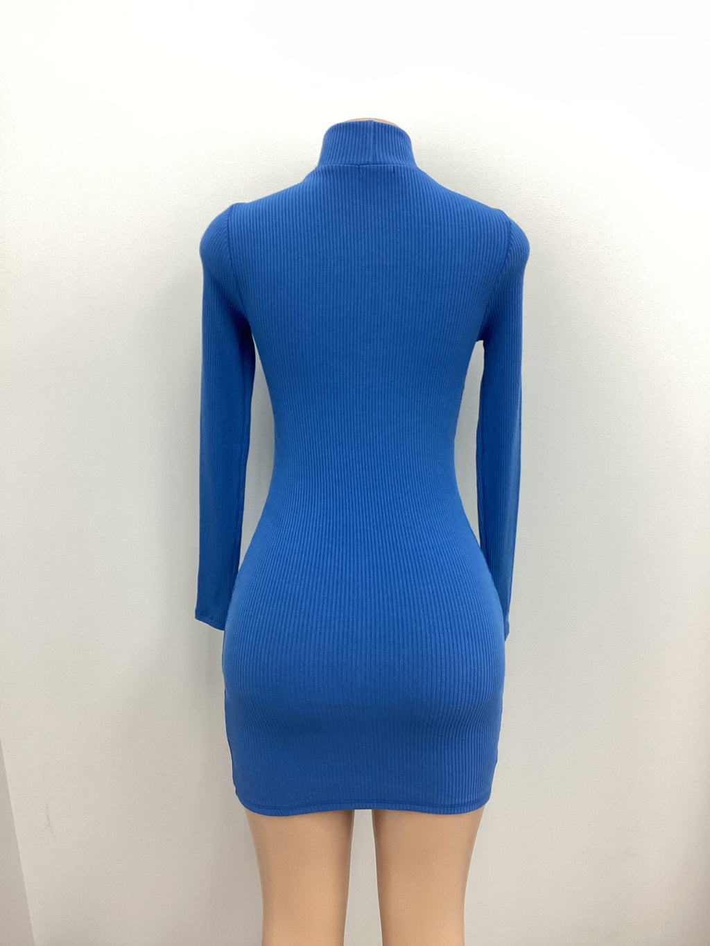 Rib Front Open Long Sleeve Mini Dress - Closet Space