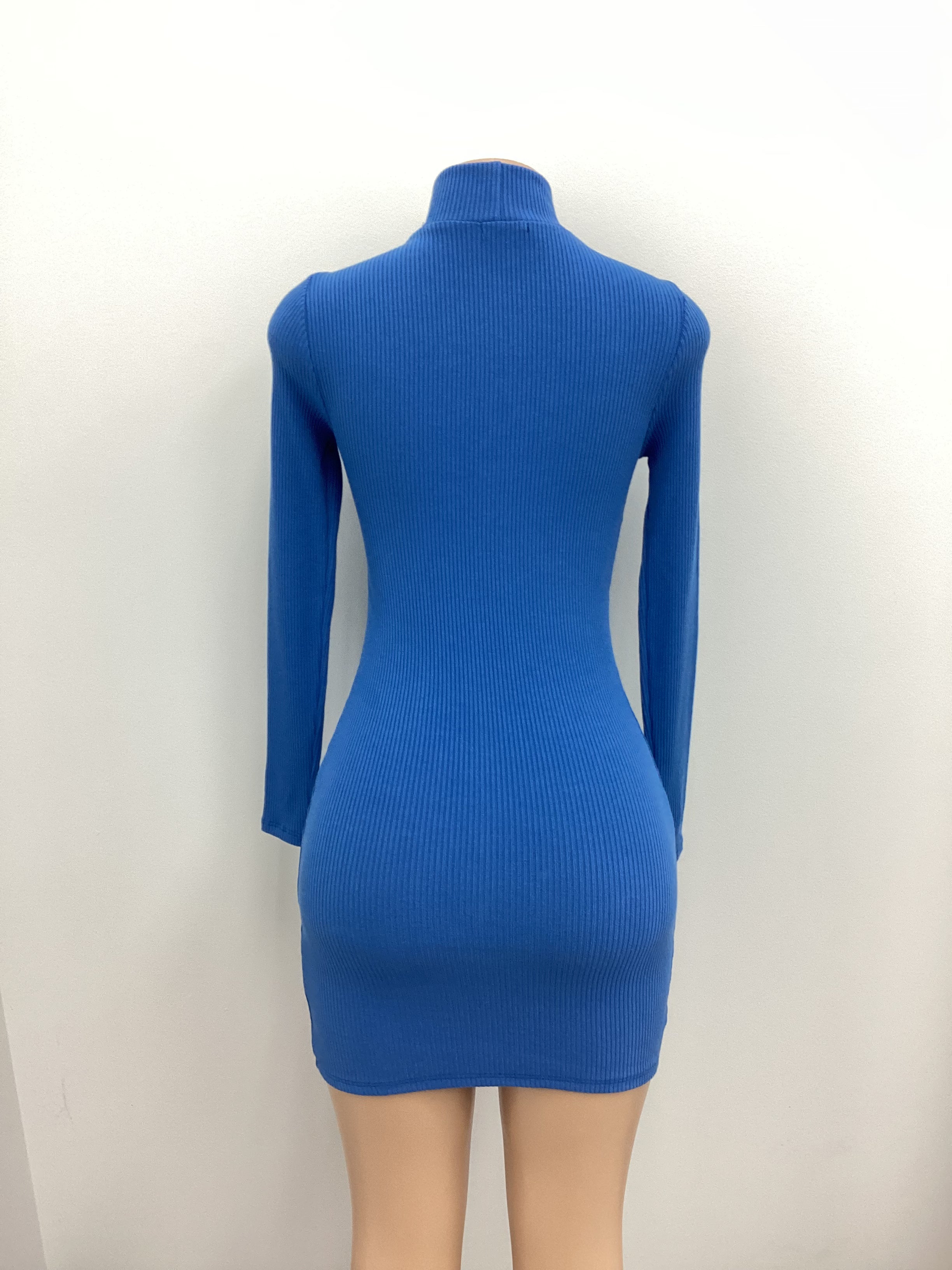 Rib Front Open Long Sleeve Mini Dress - Closet Space