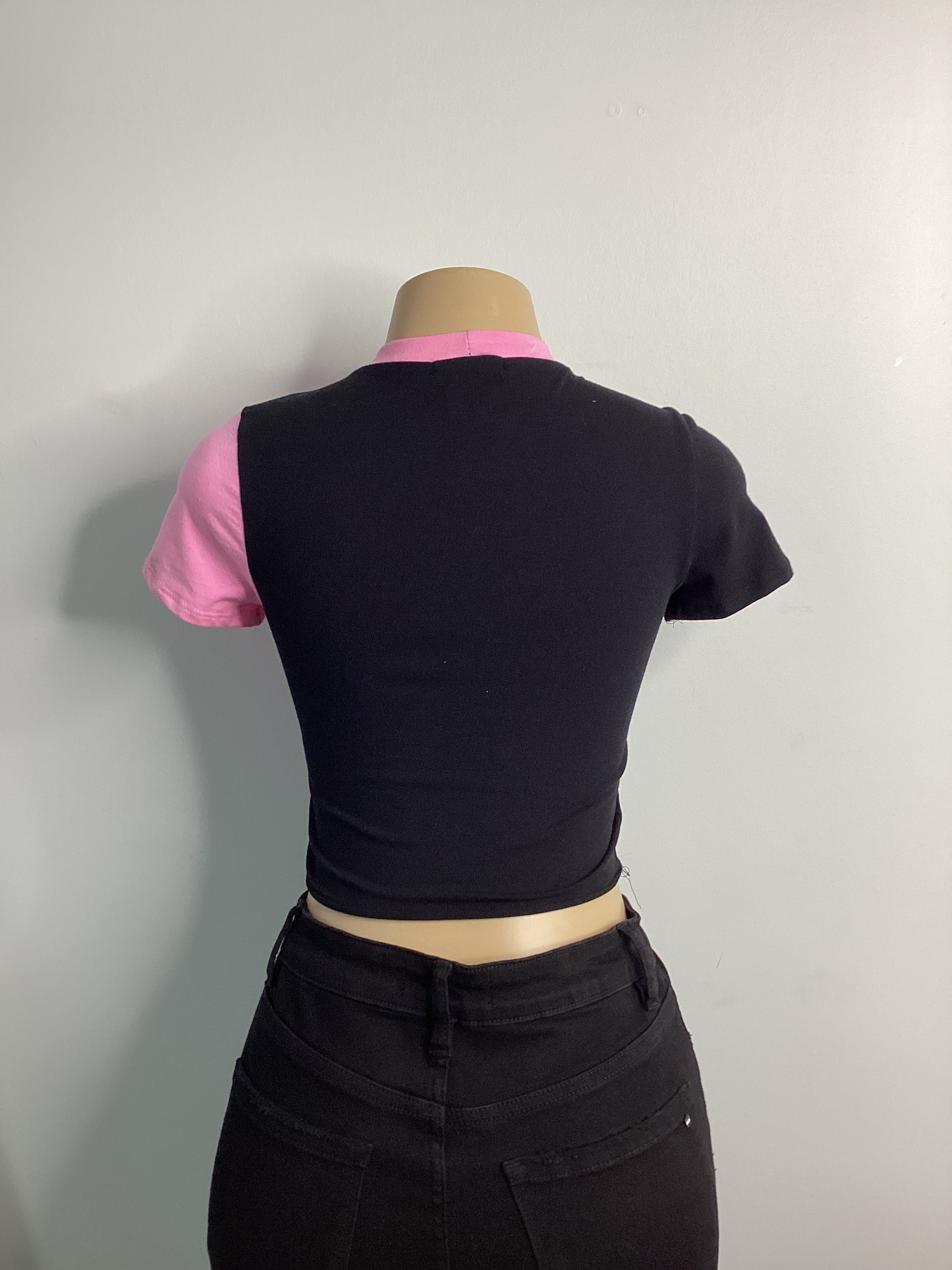 Color Block Open Front Cross Tie Screen Print Top - Closet Space