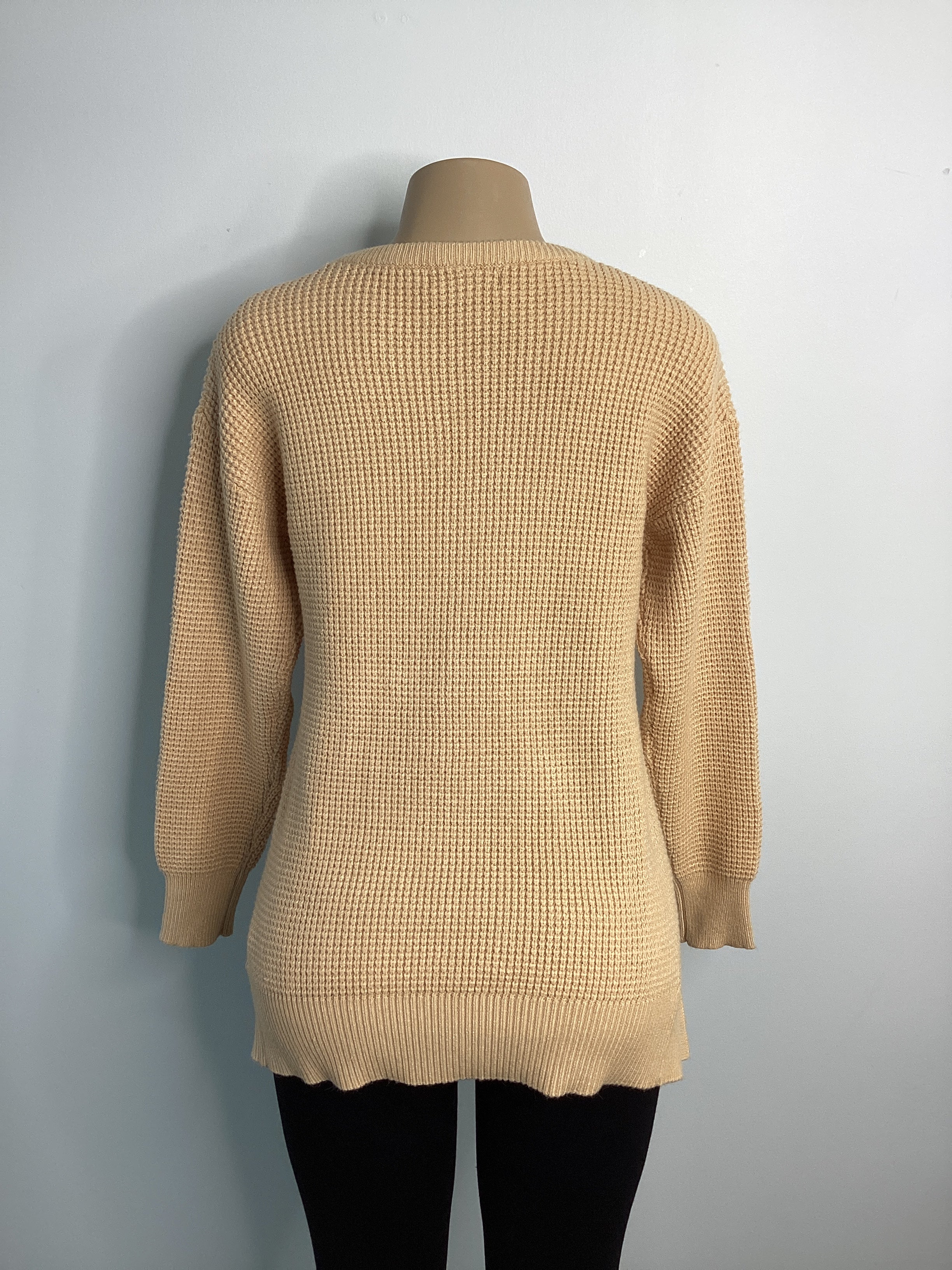 Keyhole Crop Waffle Knit Crew Neck Sweater - Closet Space
