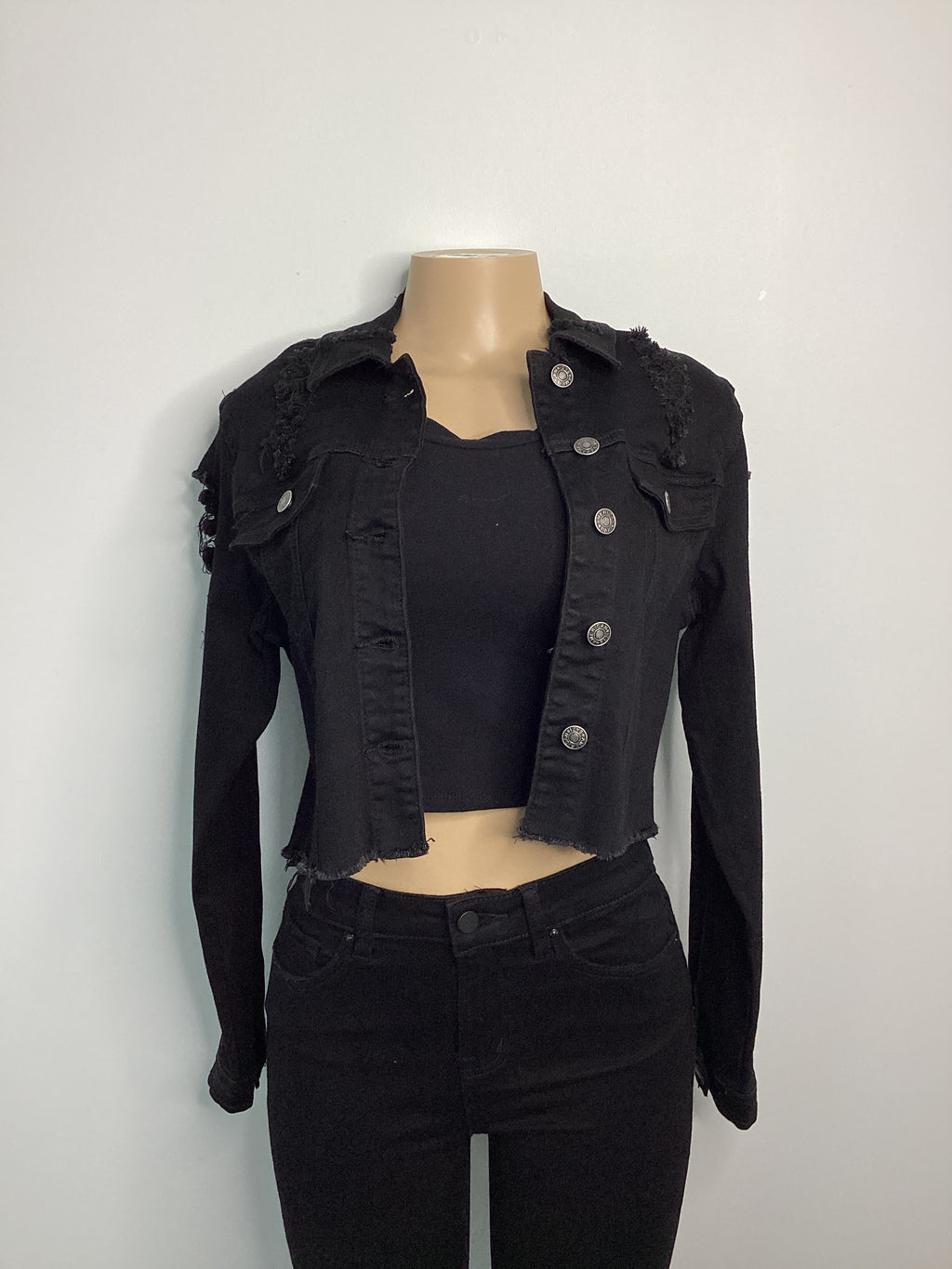 Cropped Distressed Stretch Fashion Jacket Tier Chain Back - Closet Space