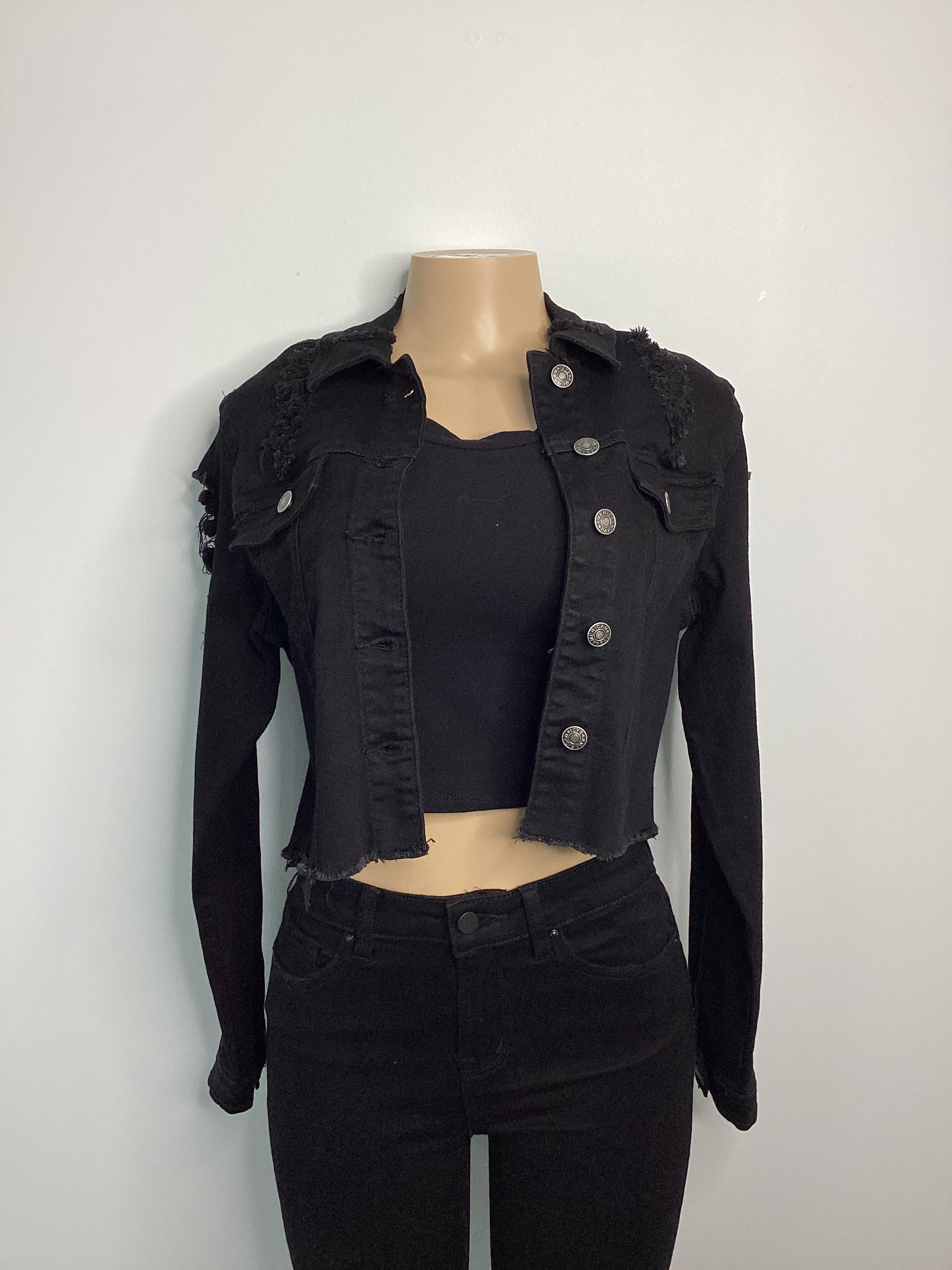 Cropped Distressed Stretch Fashion Jacket Tier Chain Back - Closet Space