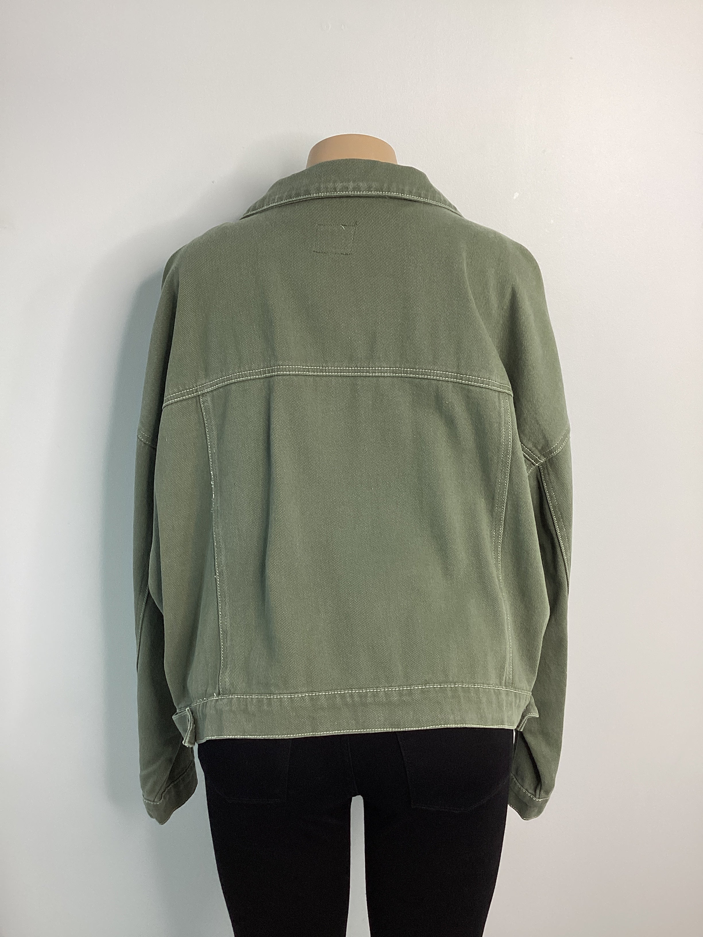 Curvy - Canvas Front Pocket Button Closure Jacket - Closet Space