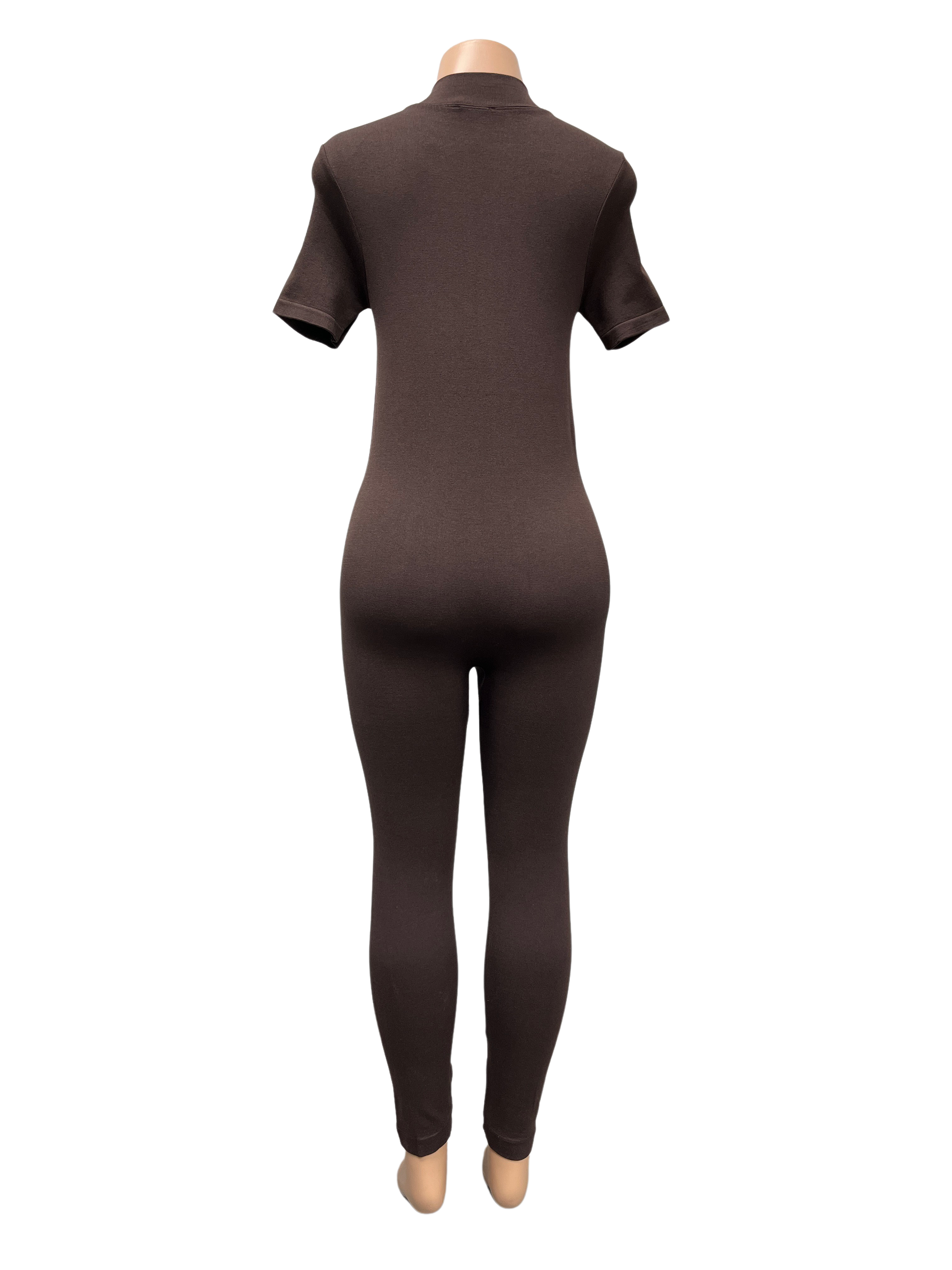 Seamless Front Zipper Mock Neck Jumpsuit - Closet Space