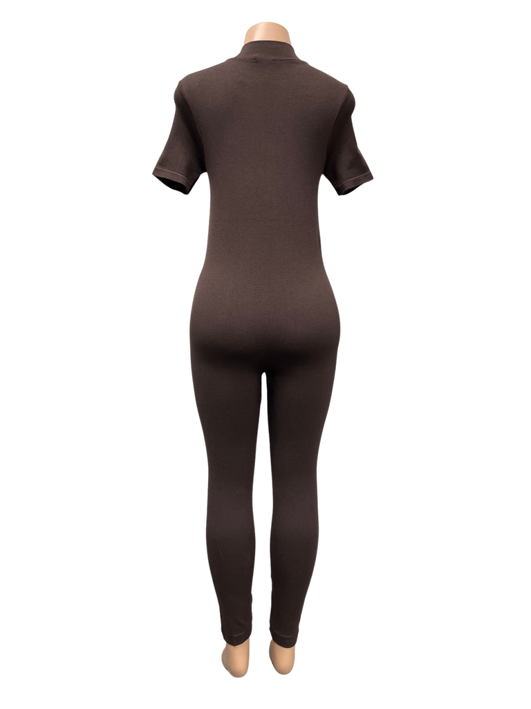 Seamless Front Zipper Mock Neck Jumpsuit - Closet Space