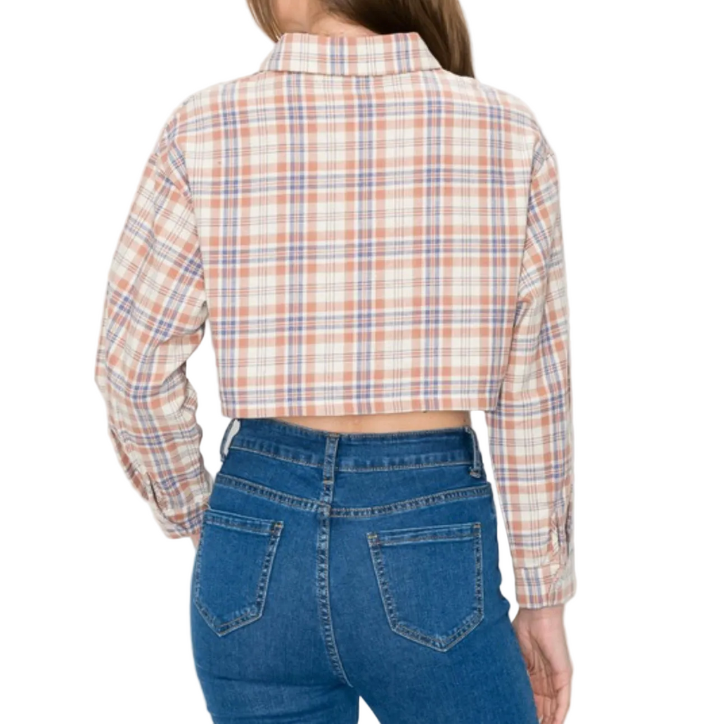 Plaid Crop Long Sleeve Boxy Button Down Shirt