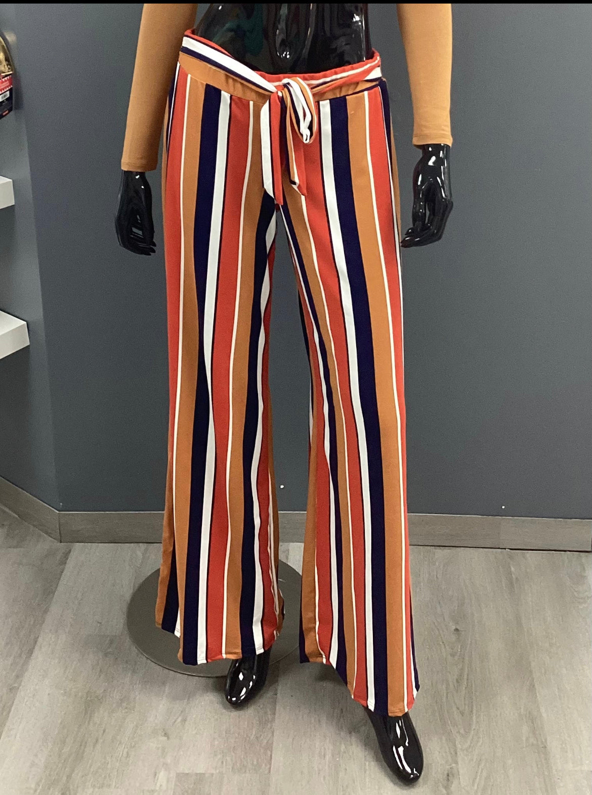 Striped Belted Wide-Legged Pants - Closet Space