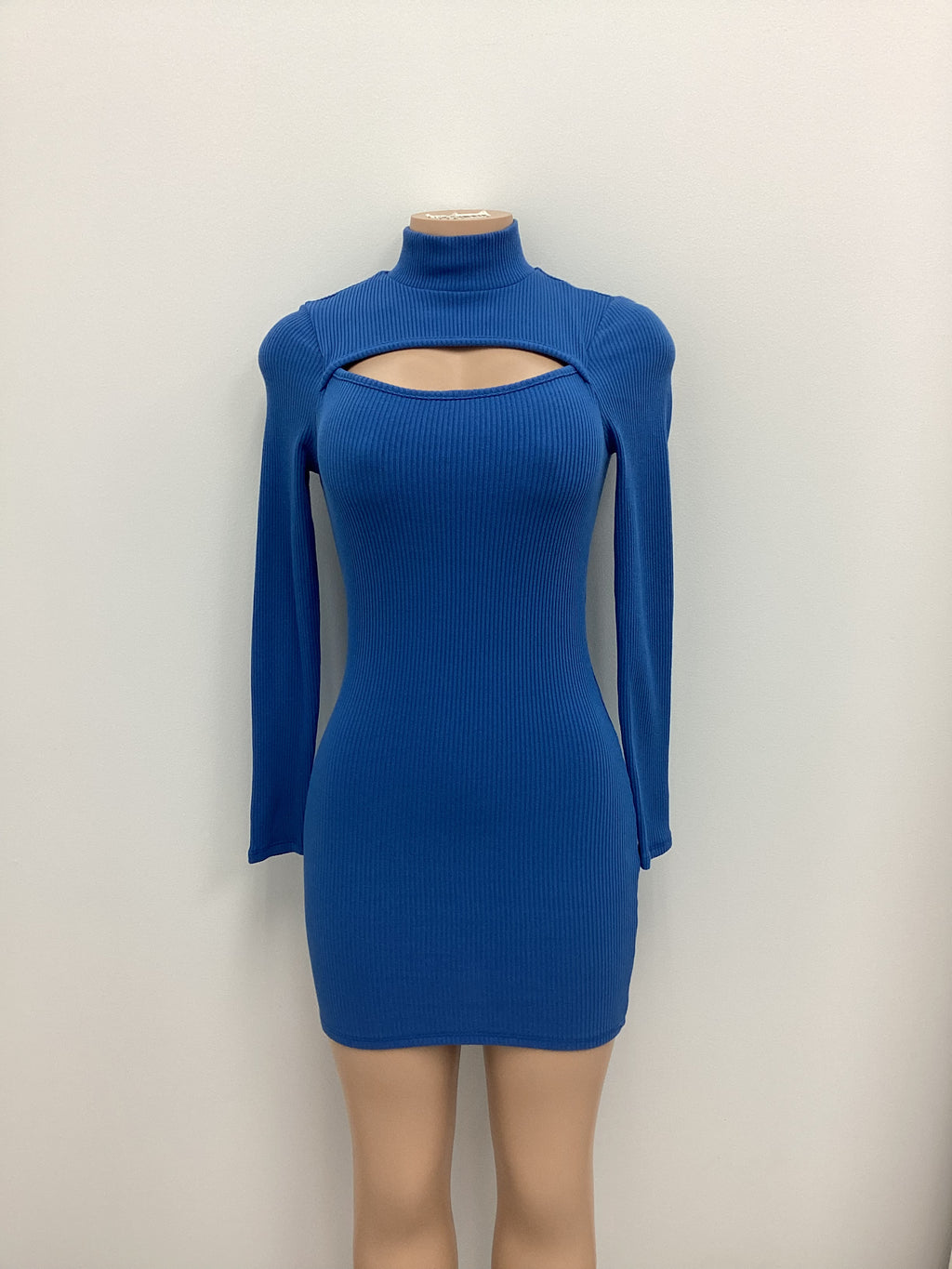 Rib Front Open Long Sleeve Mini Dress - Closet Space