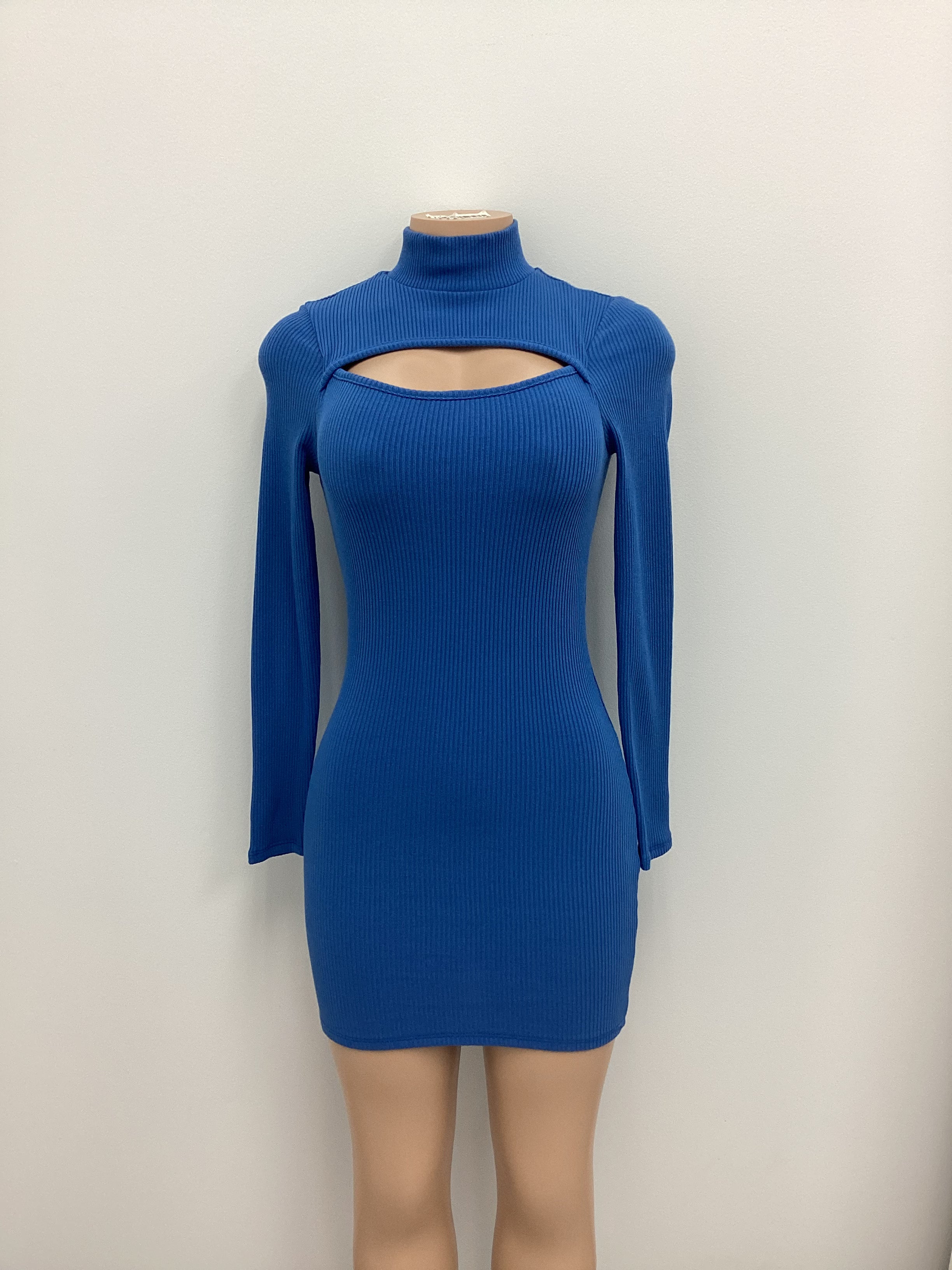 Rib Front Open Long Sleeve Mini Dress - Closet Space