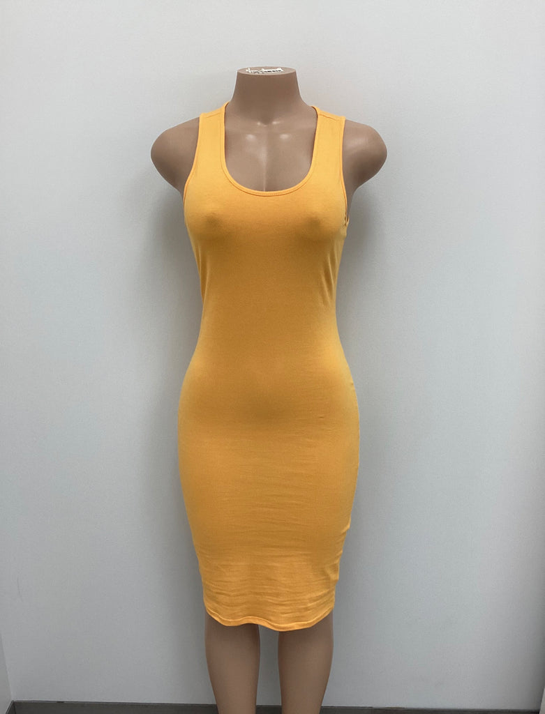 Cotton Spandex Solid Sleeveless Tank Bodycon Midi Dress - Closet Space