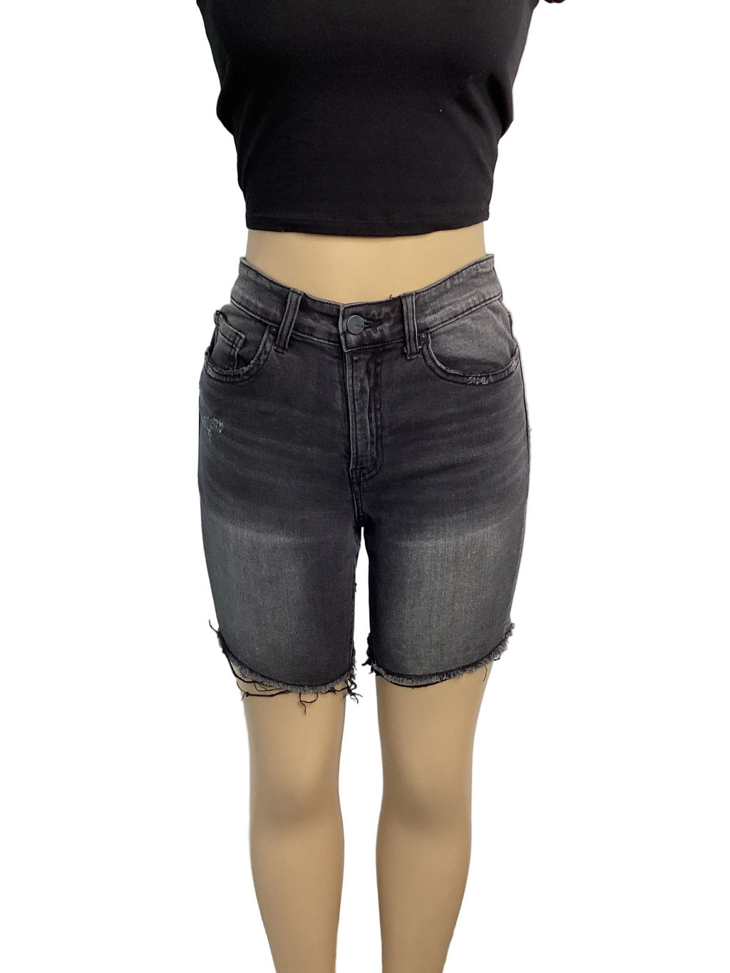 High Rise Stretch Midi Shorts