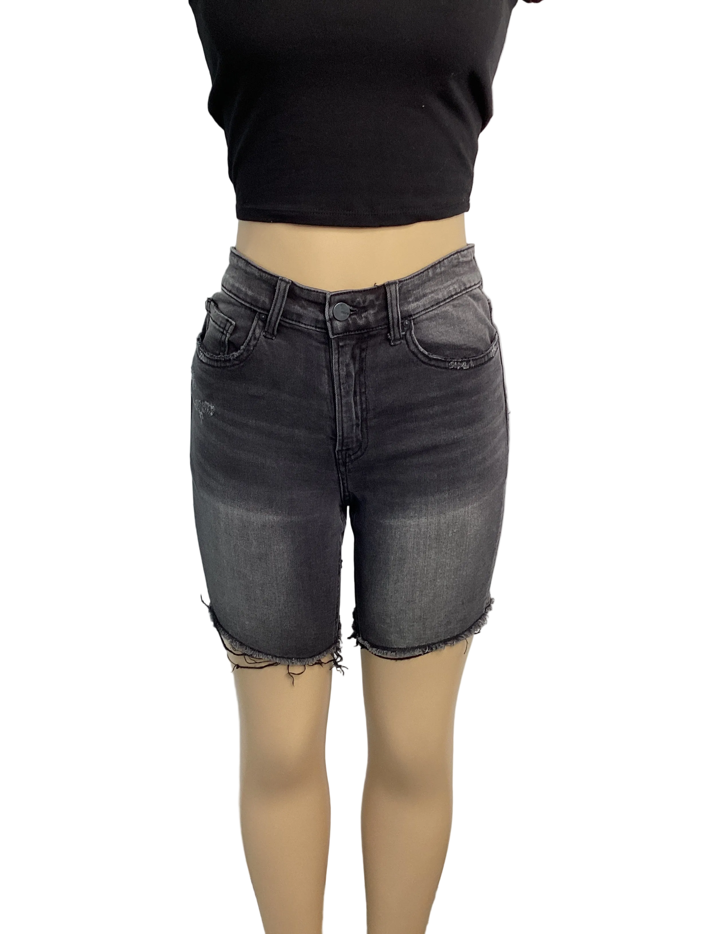 High Rise Stretch Midi Shorts