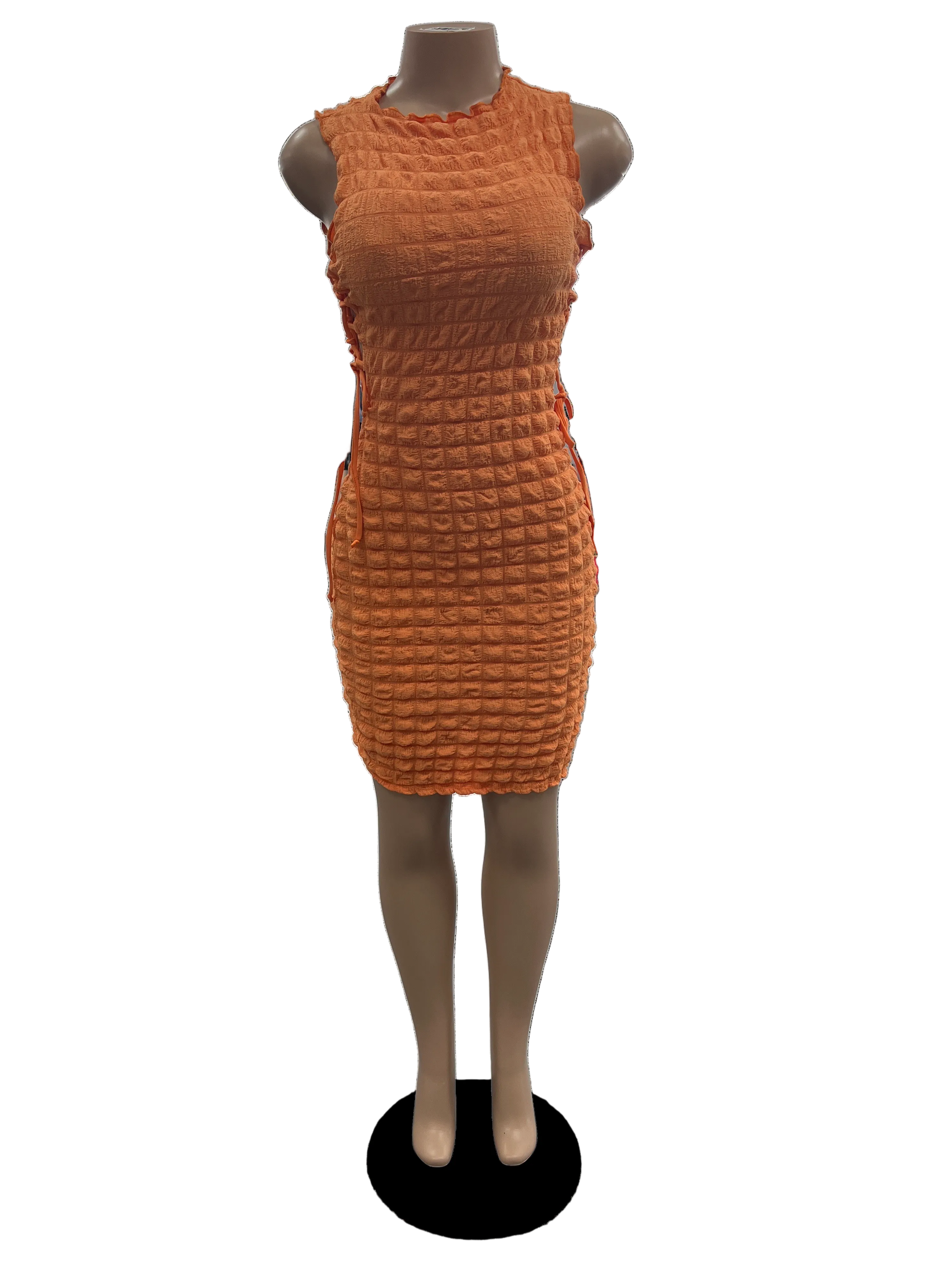 Popcorn Stretch Lace Up Bodycon Dress - Closet Space