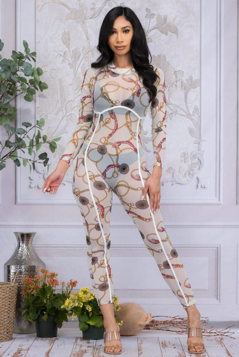 Sheer Chain Print Jumpsuit - Closet Space