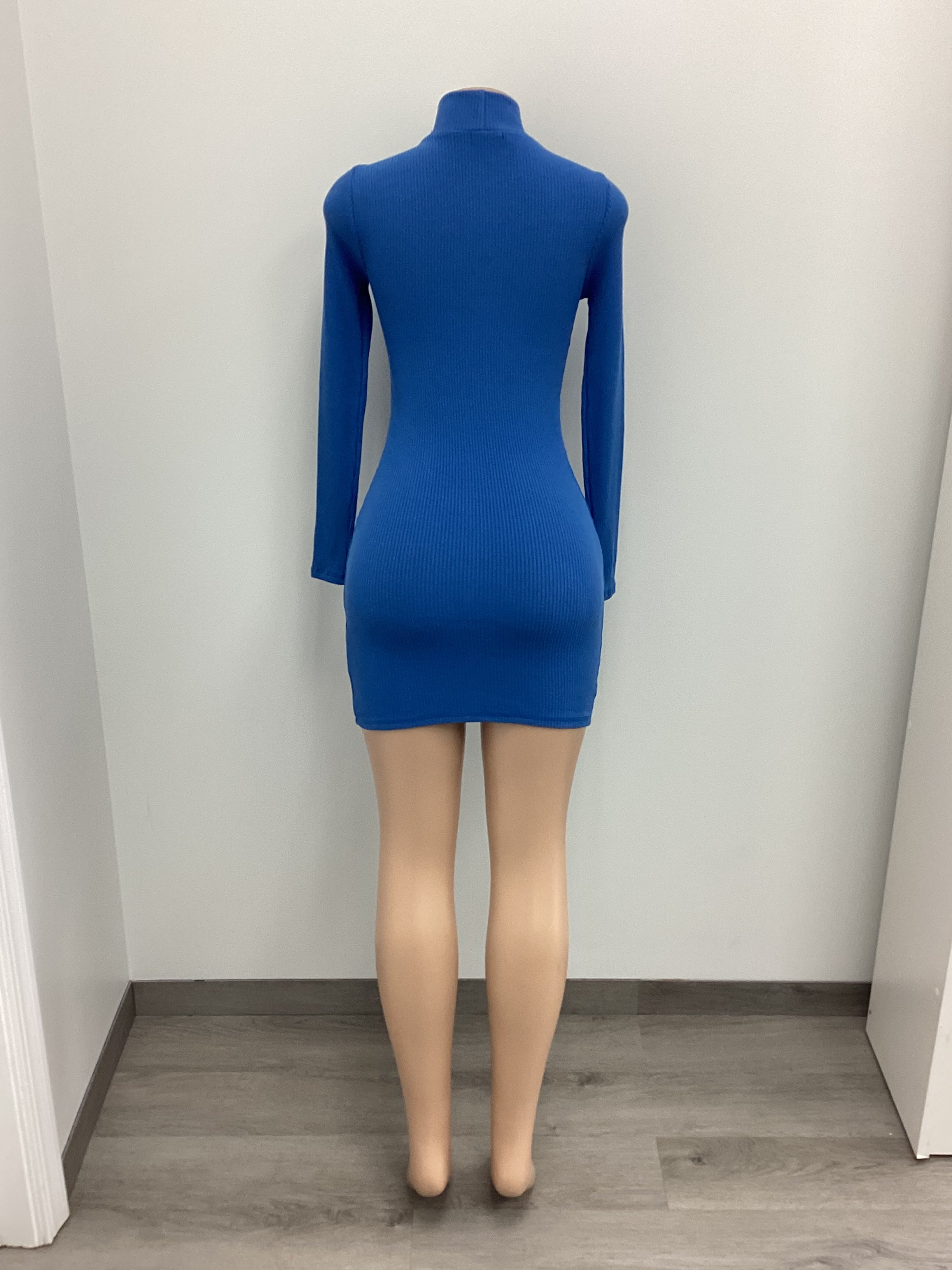 Rib Front Open Long Sleeve Mini Dress - Closet Space