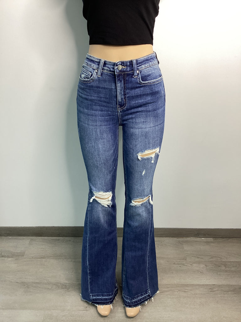 High Rise Distressed Flare Jeans - Closet Space