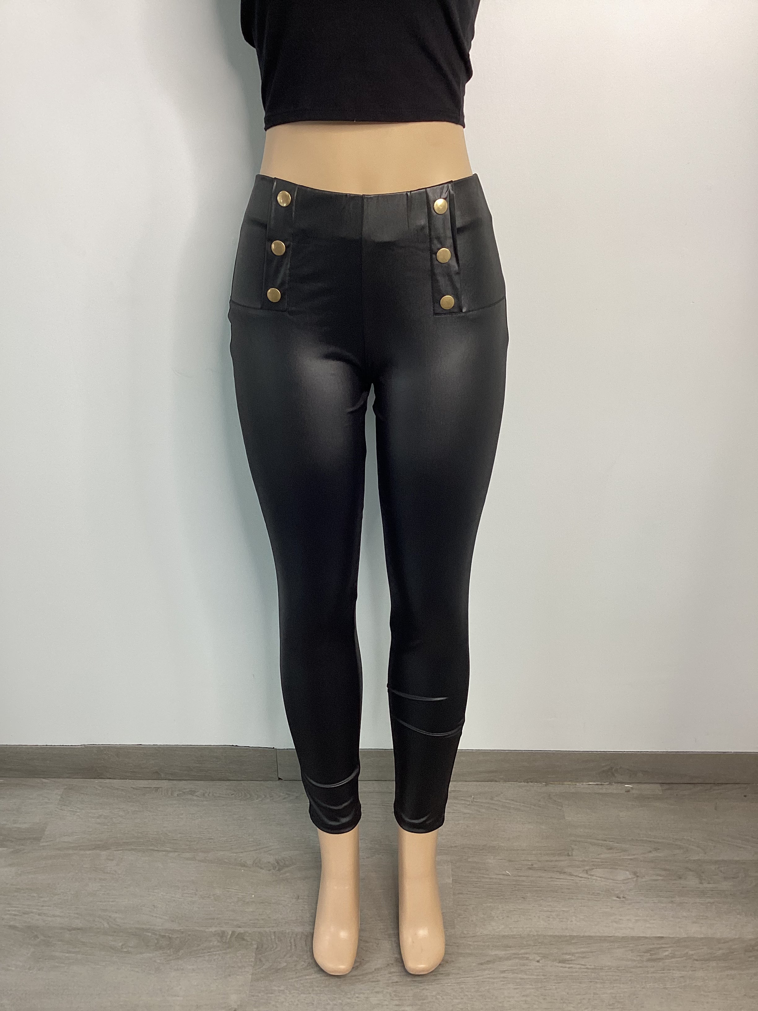 High Waist Nautical Button Liquid Legging - Closet Space