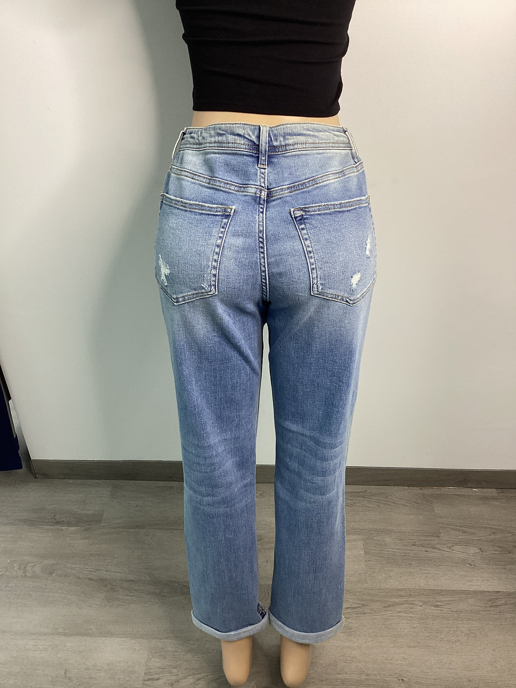 FLYING MONKEY Rolled Cuff Distressed Boyfriend Jean - Closet Space