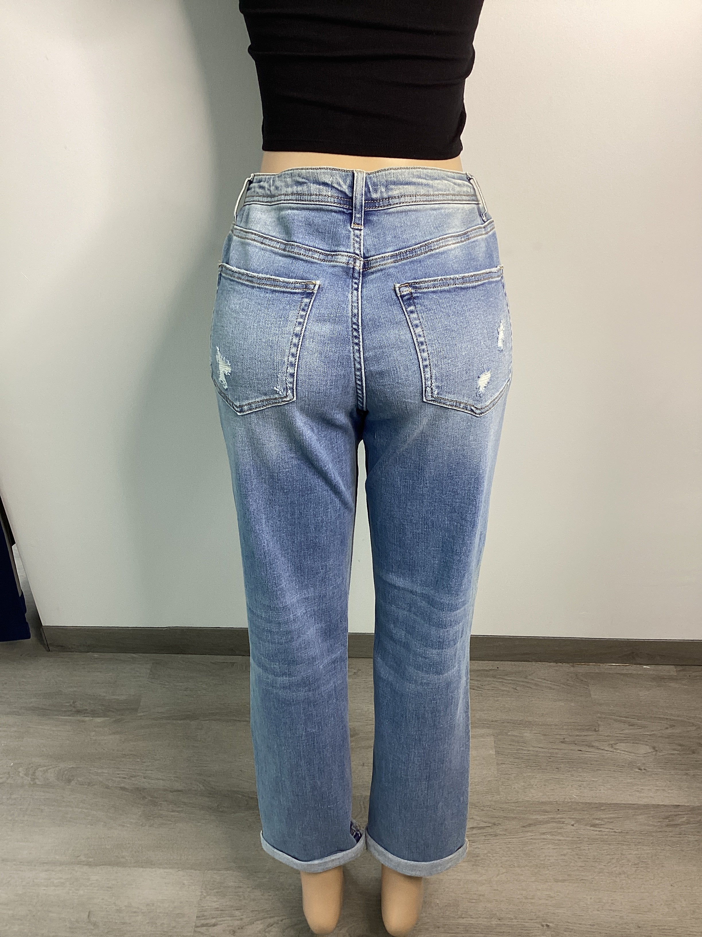 FLYING MONKEY Rolled Cuff Distressed Boyfriend Jean - Closet Space