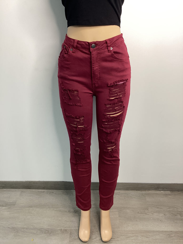 Stretch Distressed Rip Fitted Pant - Closet Space