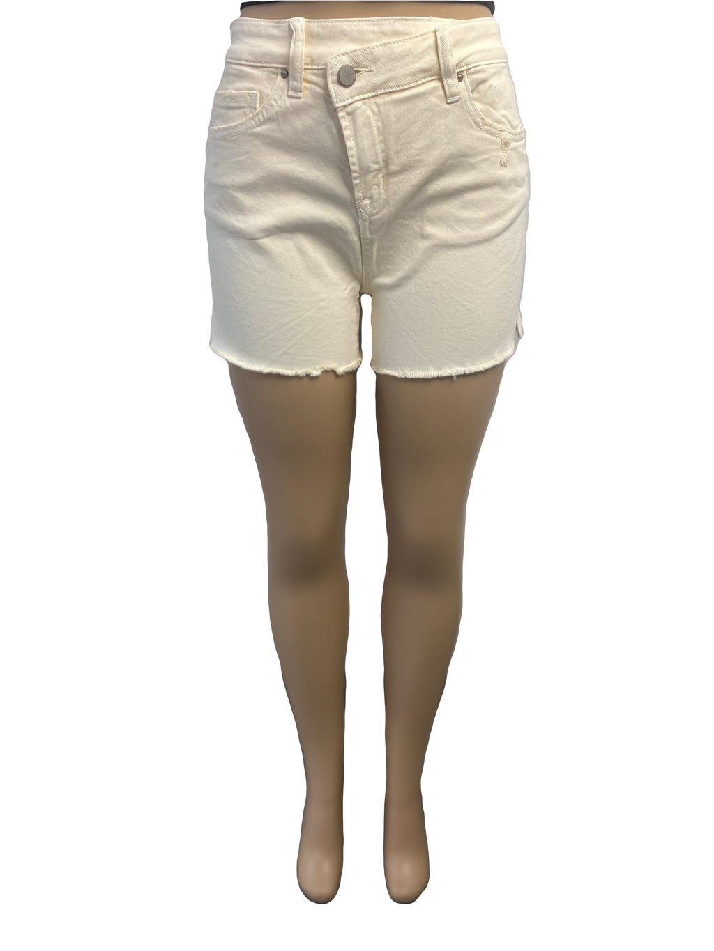 High Rise Cross Over Frayed Denim Shorts - Closet Space