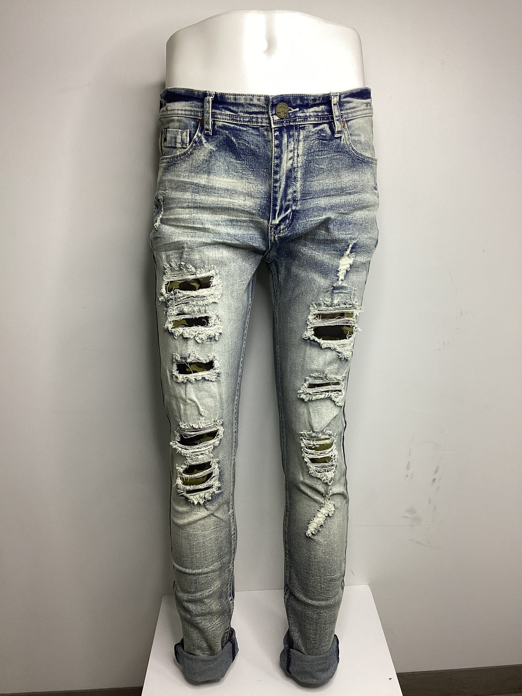 Stretch Ankle Camo Ripped Denim Jeans - Closet Space
