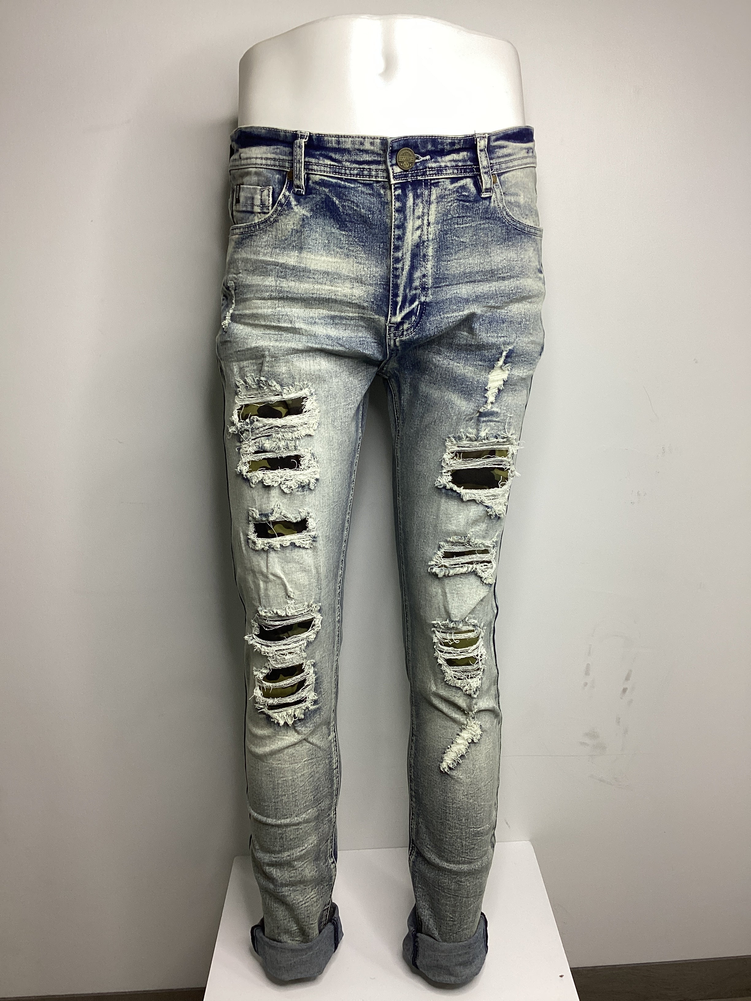 Stretch Ankle Camo Ripped Denim Jeans - Closet Space