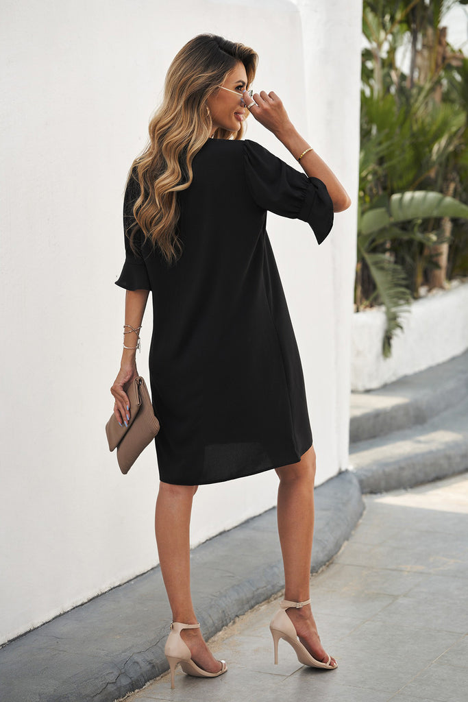 Black Ruffled Sleeve Shift Dress - Closet Space