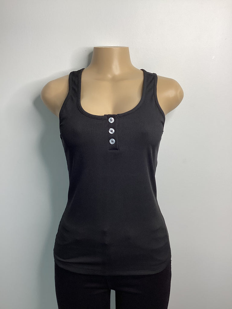 Buttoned Ribbed Tank Top - Closet Space