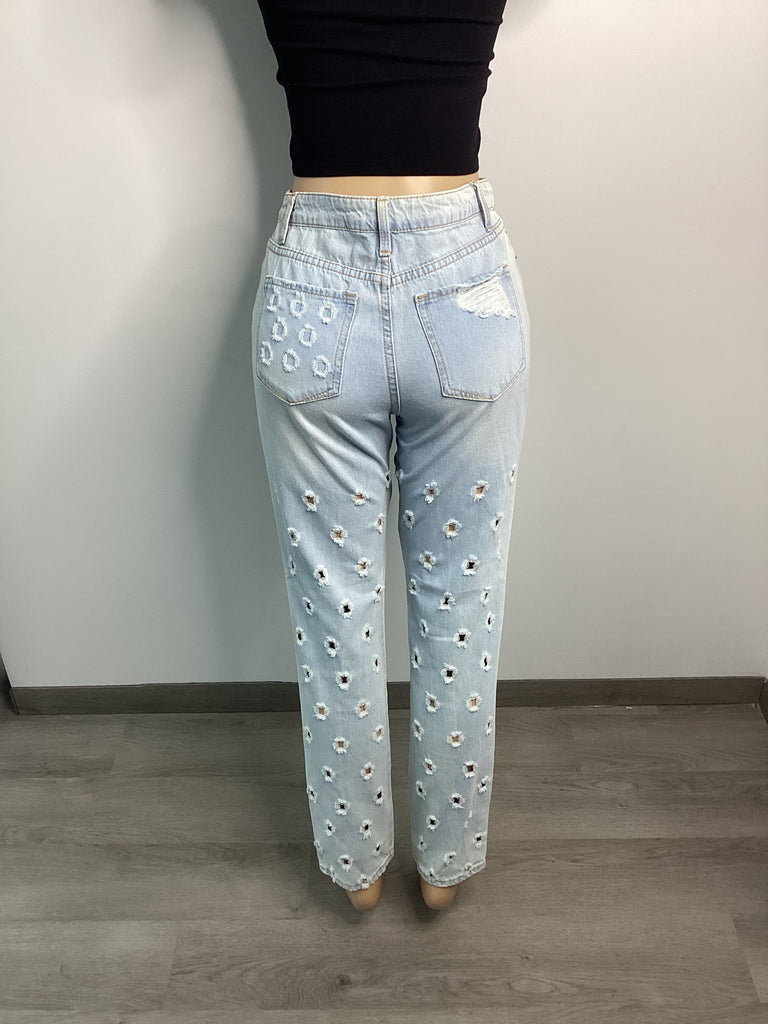 BLUE TURTLE Light Wash Polka Dot Hole Jeans - Closet Space