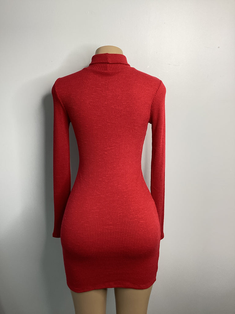 Mock Neck Rib Knit Bodycon Tunic Shirt Dress - Closet Space