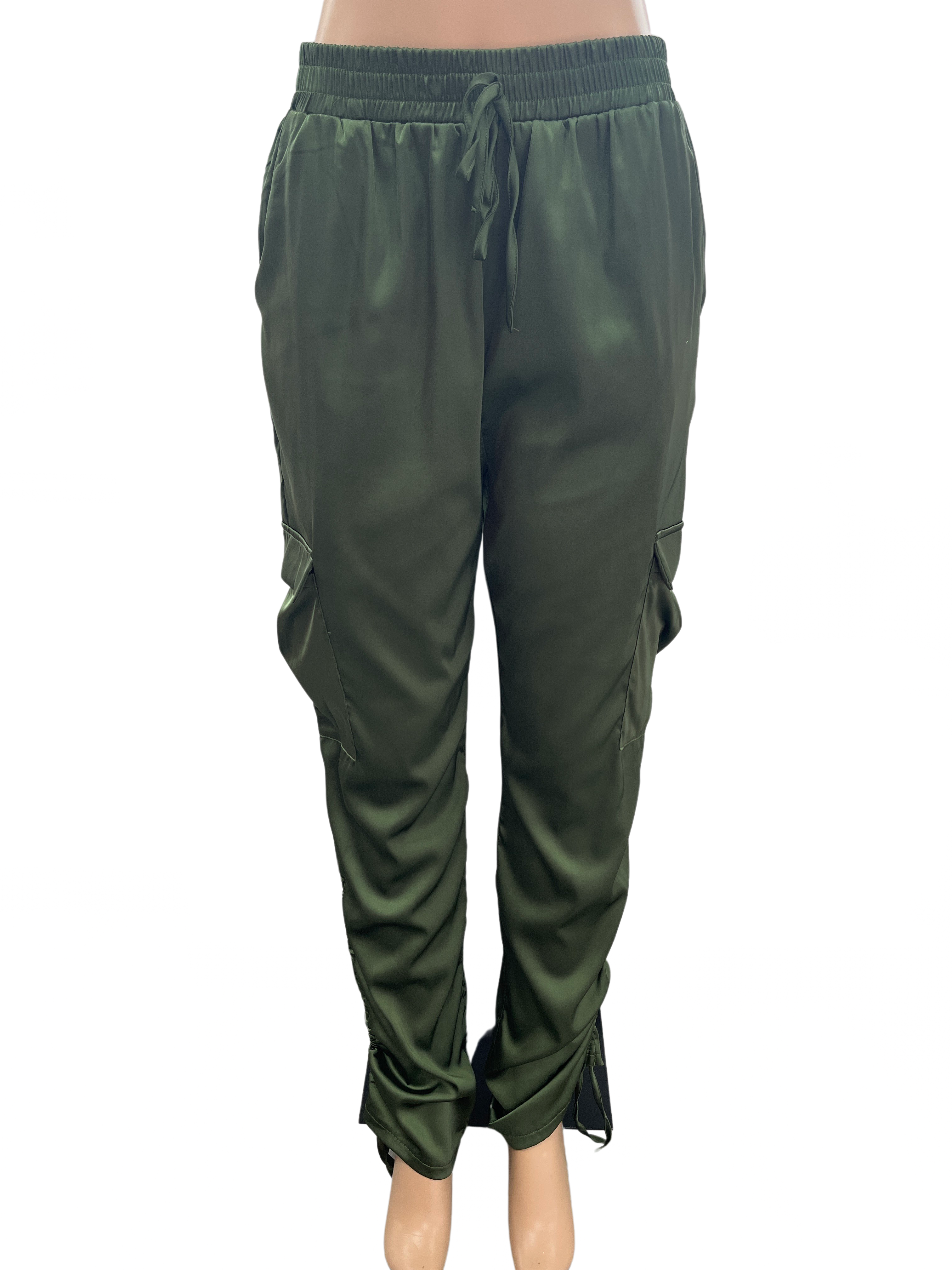 Satin Ruched Cargo Jogger Pants - Closet Space