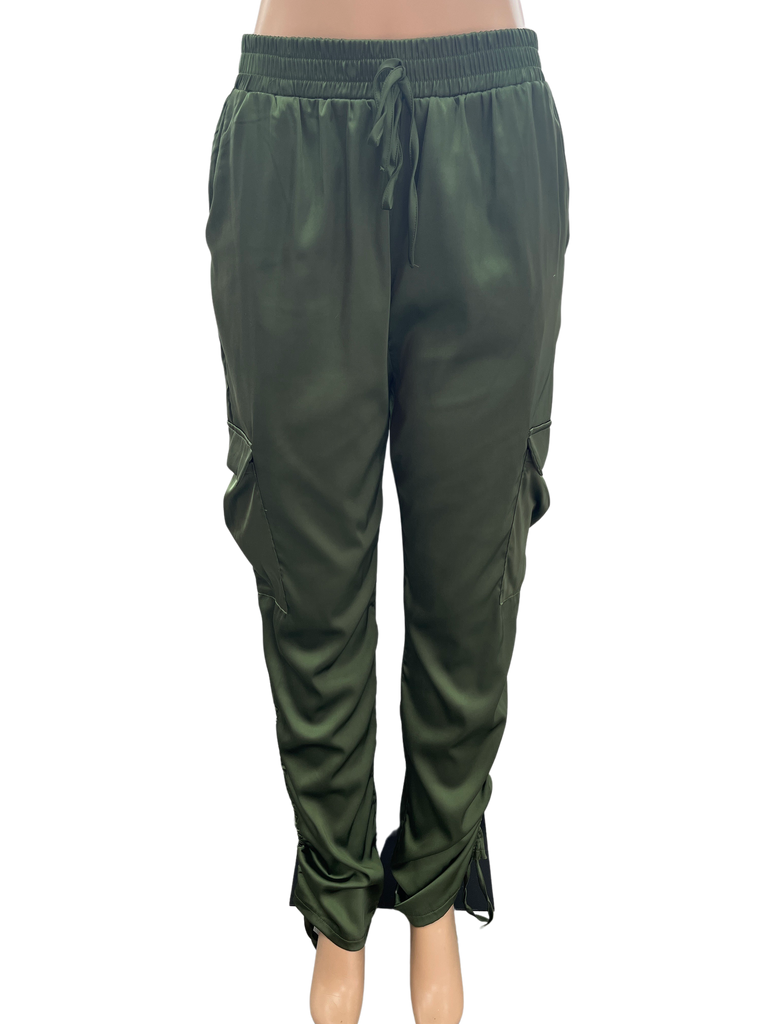 Satin Ruched Cargo Jogger Pants - Closet Space