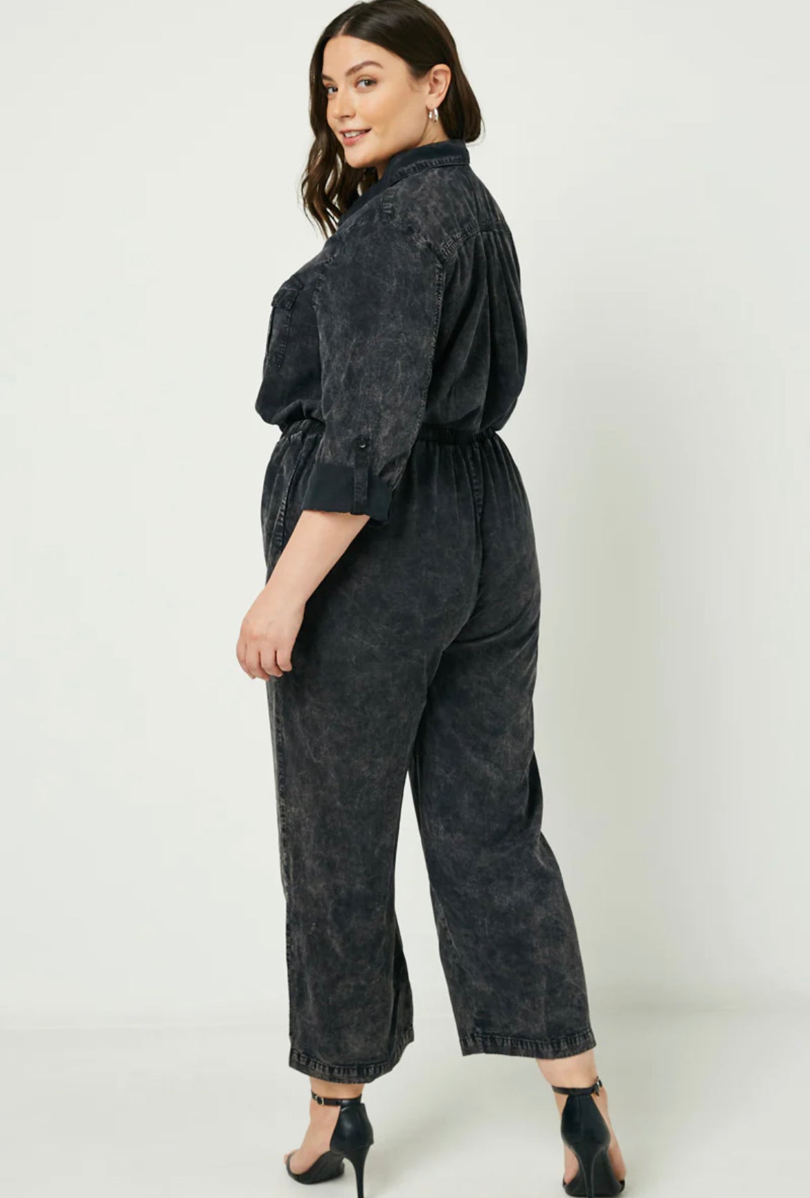 Curvy - Mineral Washed Button Down Jumpsuit - Closet Space