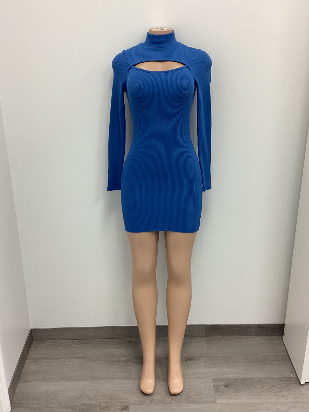 Rib Front Open Long Sleeve Mini Dress - Closet Space