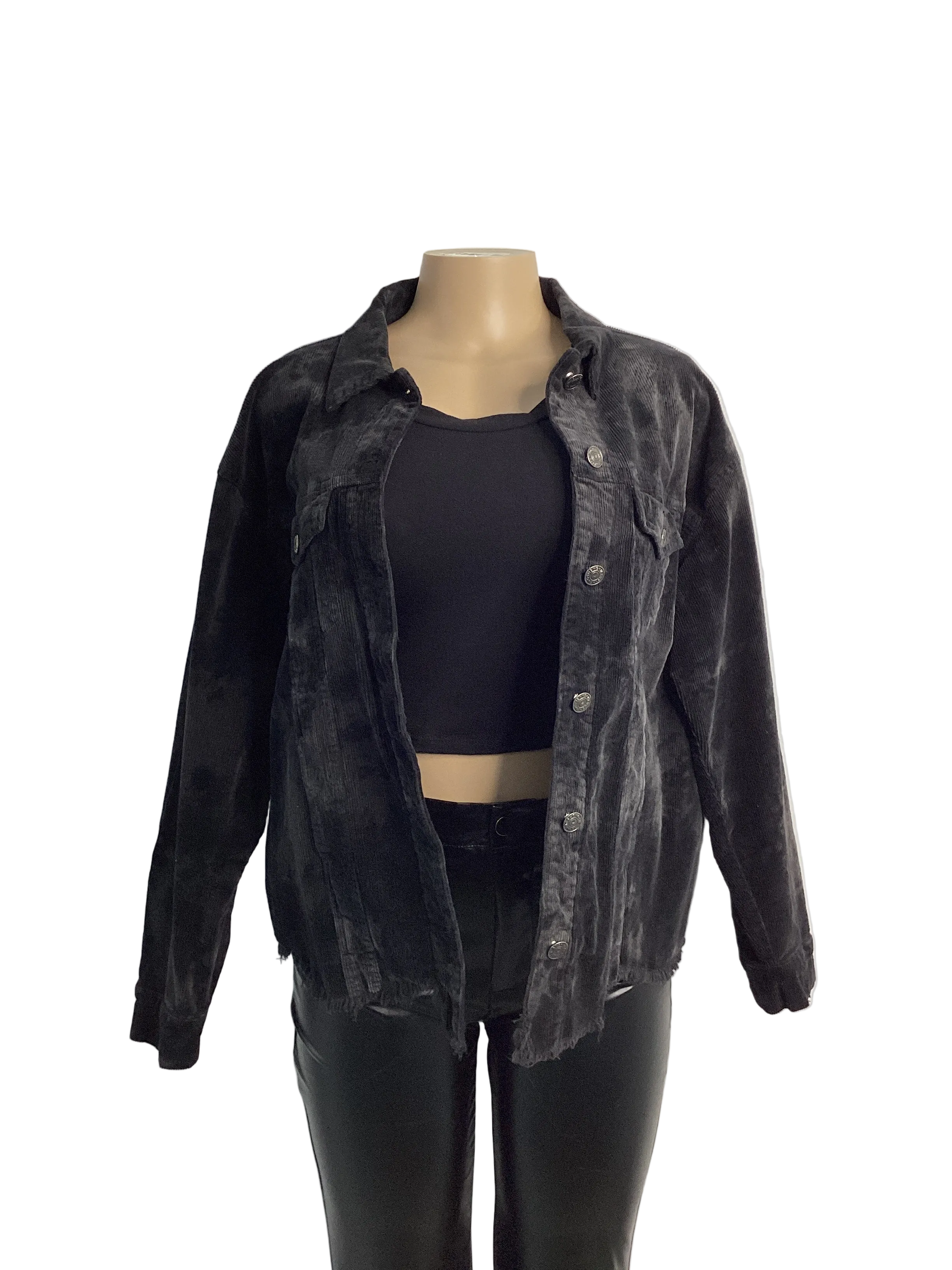 Washed Button Front Tie Dye Corduroy Jacket