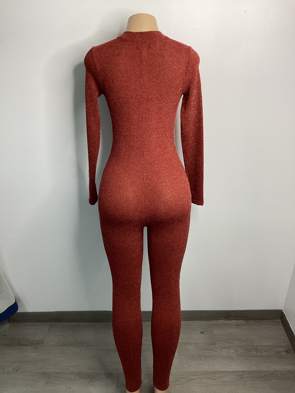 Mock Neck Zipper Rib Jumpsuit - Closet Space