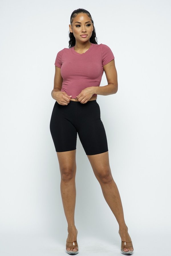 Solid Colored Round Neck Crop Top - Closet Space