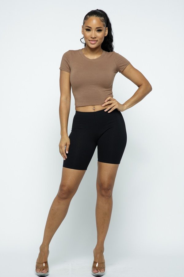 Solid Colored Round Neck Crop Top - Closet Space