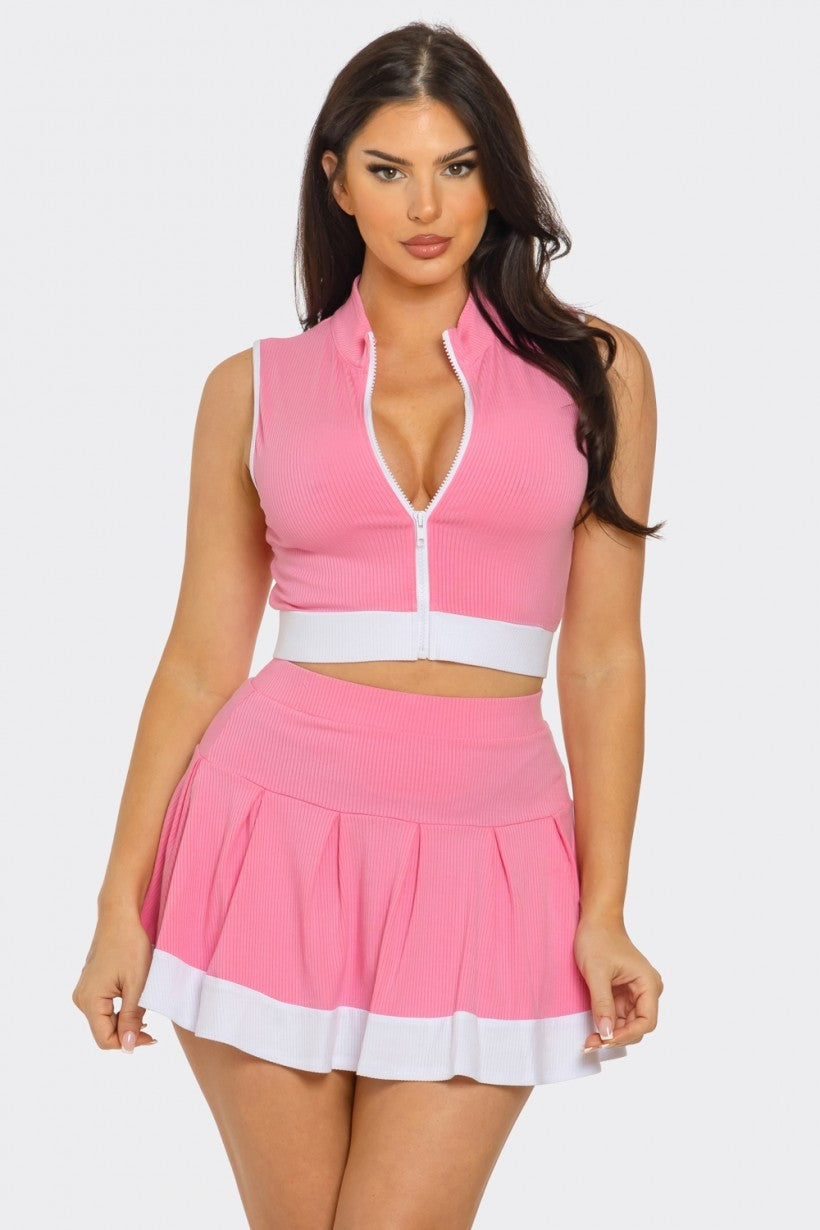 2 Piece High Waisted Pleated Athletic Skirt Sets