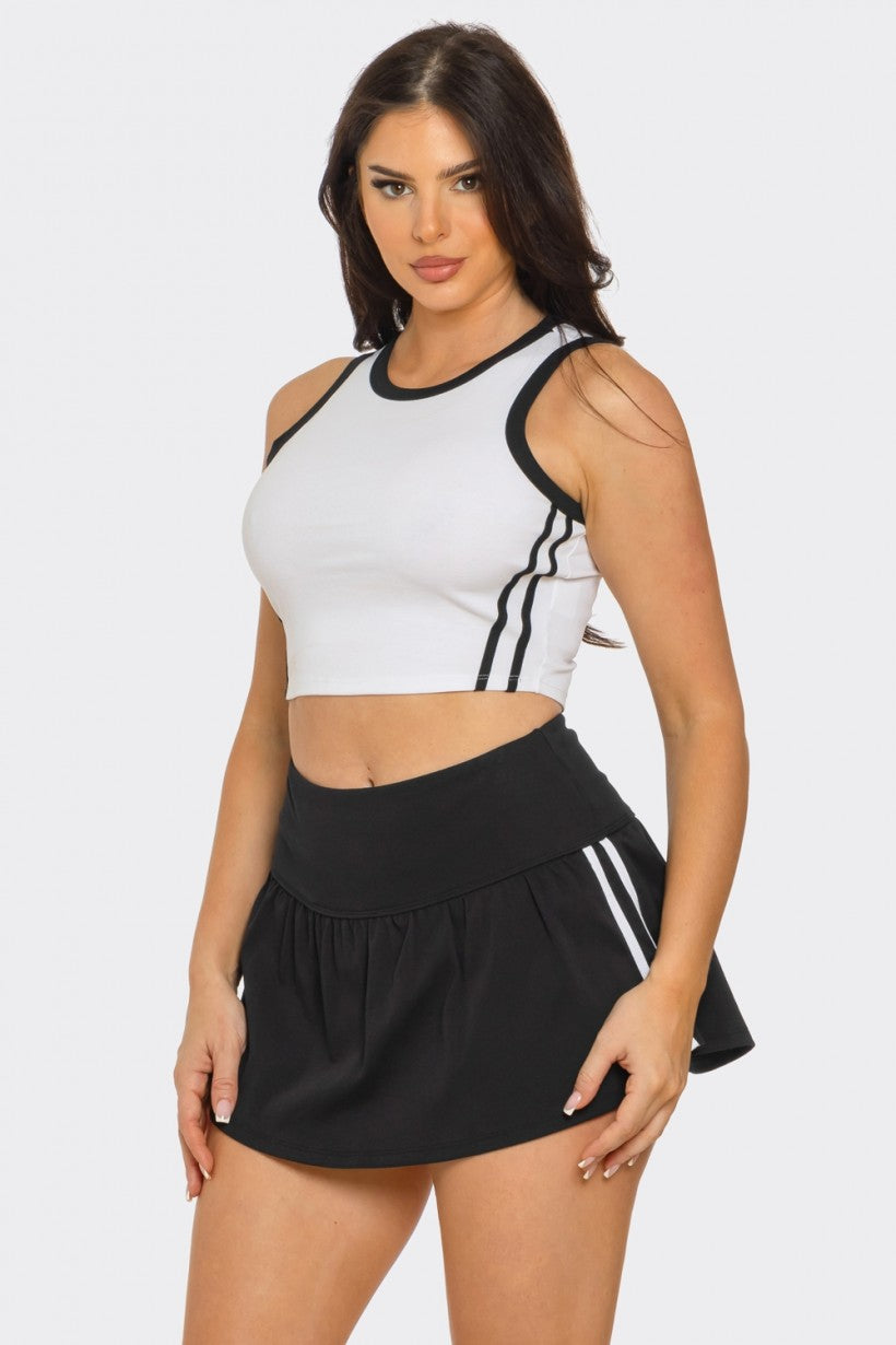 Racerback Crop Top and Tennis Skirt Two-Piece Set
