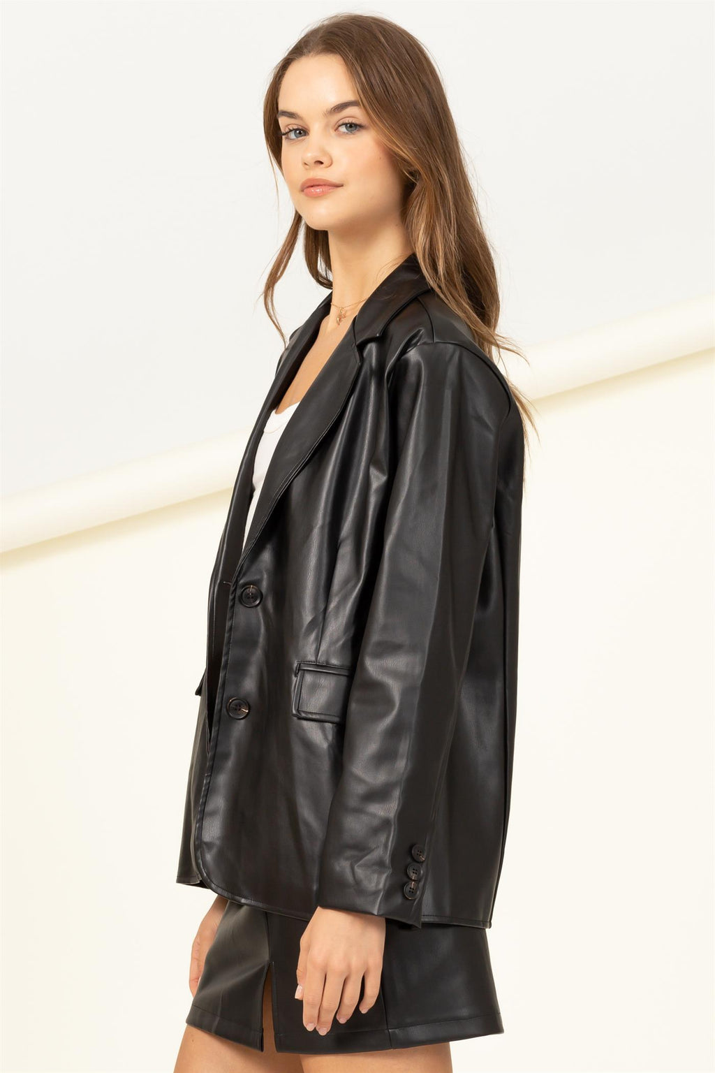 Faux Leather Fashion Blazer - Closet Space