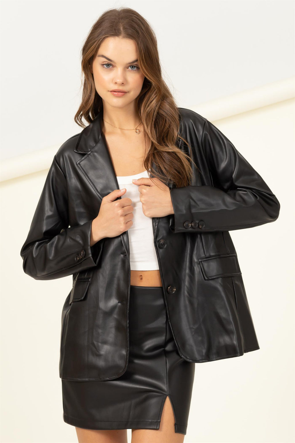 Faux Leather Fashion Blazer - Closet Space