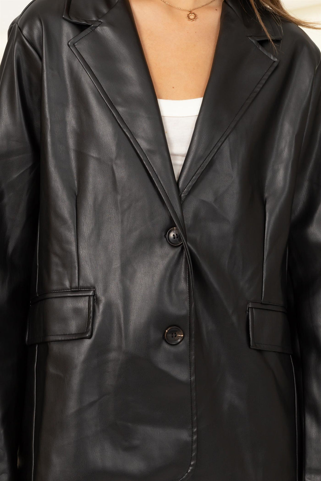 Faux Leather Fashion Blazer - Closet Space