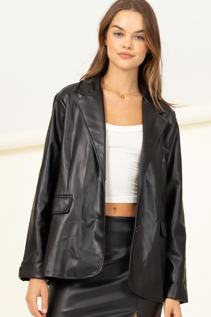 Faux Leather Fashion Blazer - Closet Space