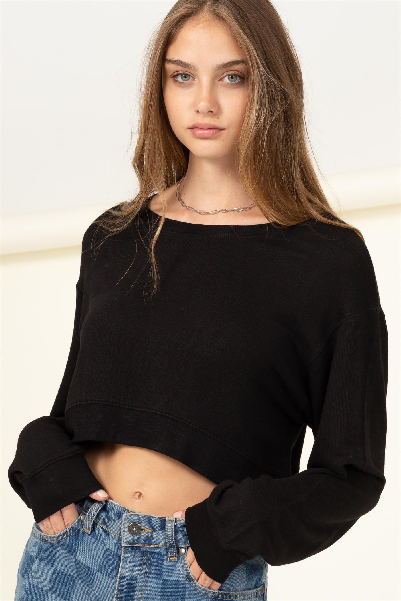 Long Sleeve Crop Boxy Sweatshirt - Closet Space